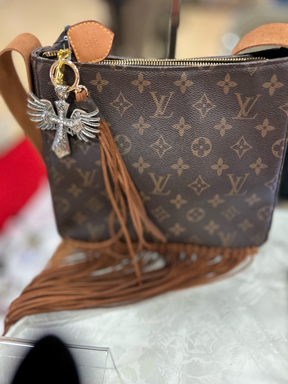 Louis Vuitton Vintage up cycled  Brown Monogram Fringe with Silver Charm